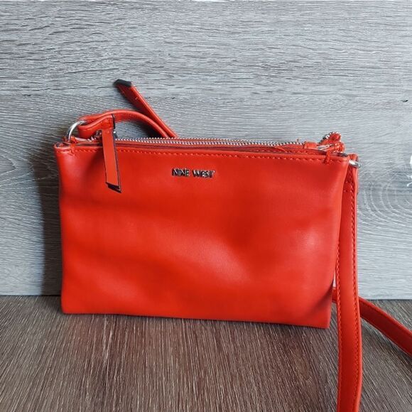 EUC Nine West Red 3 Compartment Crossbody Bag - Picture 1 of 8